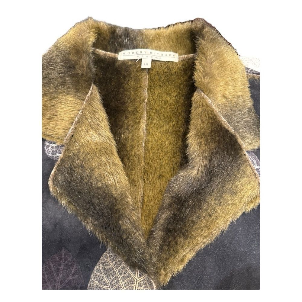 Robert Kitchen Canada Reversible Jacket Faux Fur Faux Suede Leaf Print W’s L - Picture 6 of 11